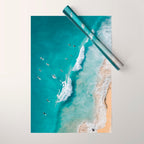 Surfers in Blue Waves Wrapping Paper Gallery Image 1