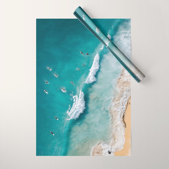 Surfers in Blue Waves Wrapping Paper Gallery Image 1