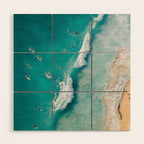 Surfers in Blue Waves Wood Wall Art Gallery Image 1