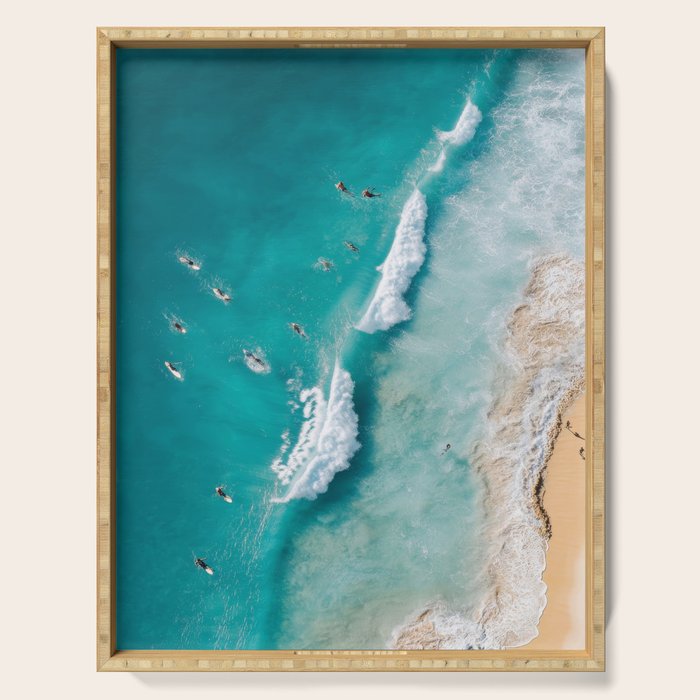 Surfers in Blue Waves Serving Tray Gallery Image 1