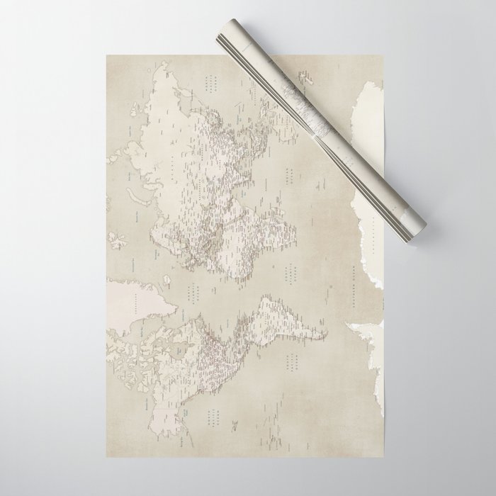 Sepia vintage world map with cities Wrapping Paper Gallery Image 1