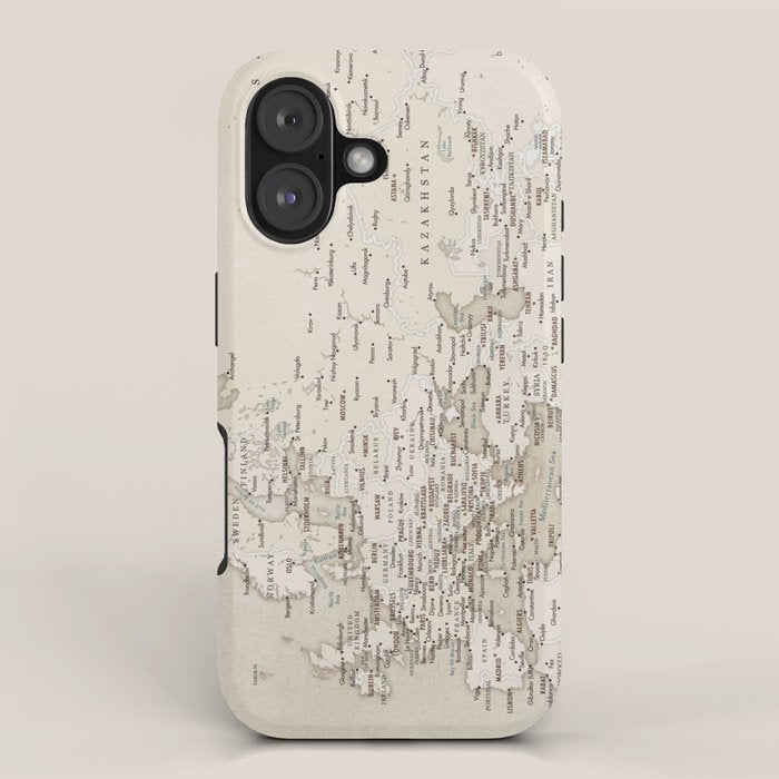 Sepia vintage world map with cities iPhone Case Gallery Image 1
