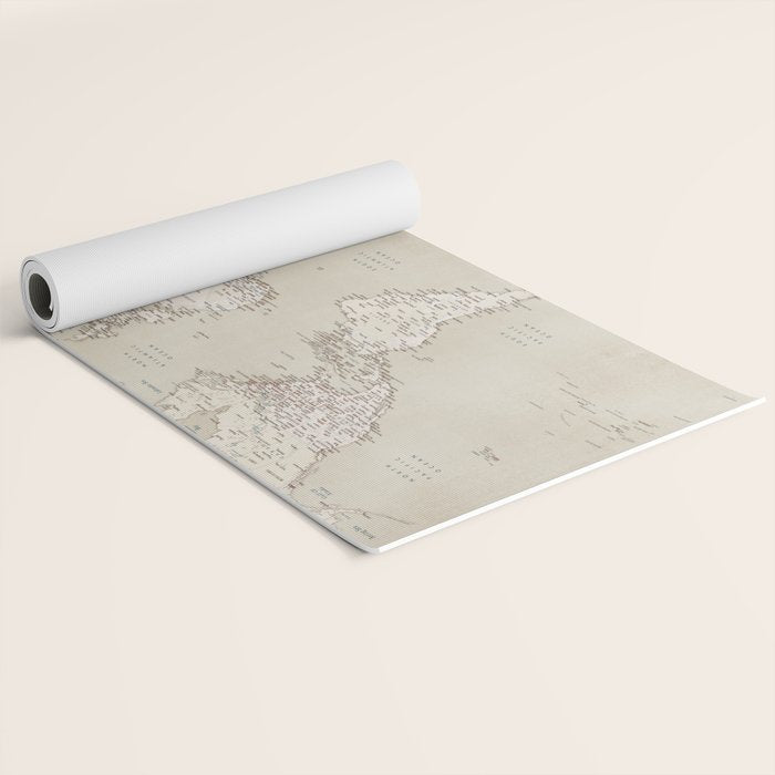 Sepia vintage world map with cities Yoga Mat Gallery Image 2