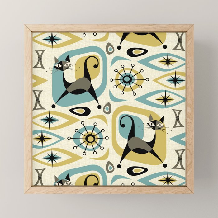 Mid Century Cat Abstract - Gld/Blu ©studioxtine Mini Art Print Gallery Image 1