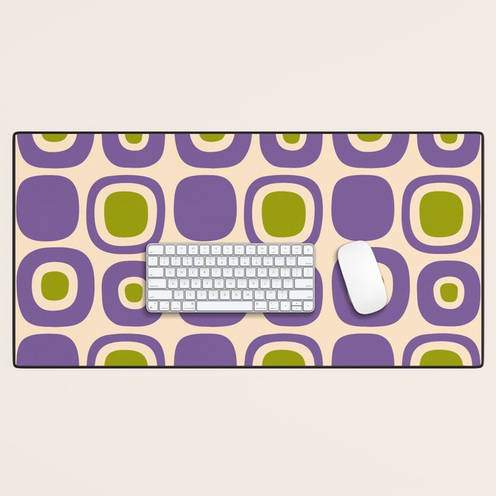 Mid Century Modern Garden Path Pattern 339 Purple and Olive Green Desk Mat Gallery Image 1