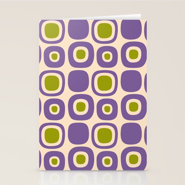 Mid Century Modern Garden Path Pattern 339 Purple and Olive Green Stationery Card Gallery Image 2