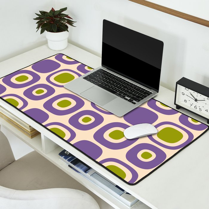 Mid Century Modern Garden Path Pattern 339 Purple and Olive Green Desk Mat Gallery Image 2