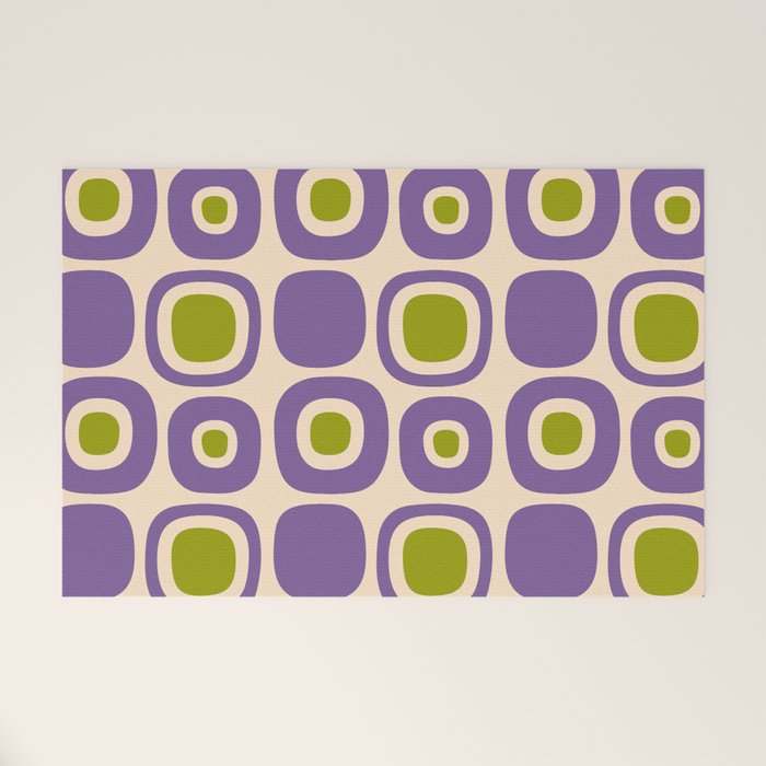 Mid Century Modern Garden Path Pattern 339 Purple and Olive Green Welcome Mat Gallery Image 1