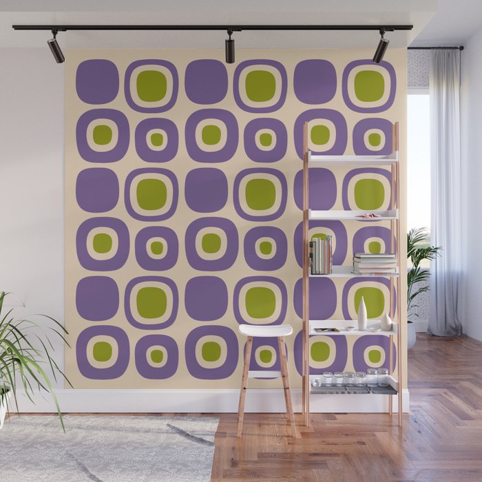 Mid Century Modern Garden Path Pattern 339 Purple and Olive Green Wall Mural Gallery Image 1