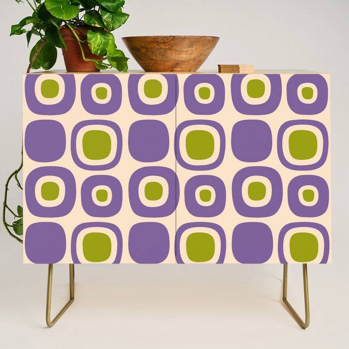 Mid Century Modern Garden Path Pattern 339 Purple and Olive Green Credenza Gallery Image 1