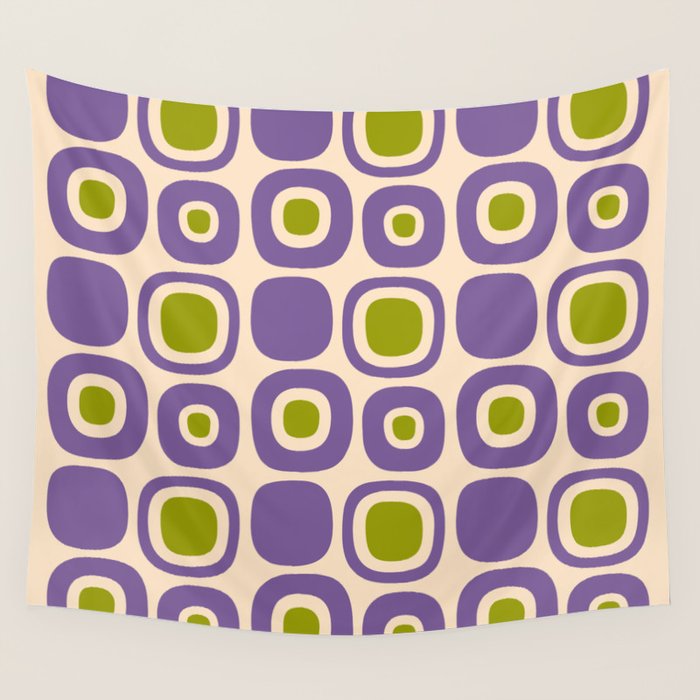 Mid Century Modern Garden Path Pattern 339 Purple and Olive Green Wall Tapestry Gallery Image 1