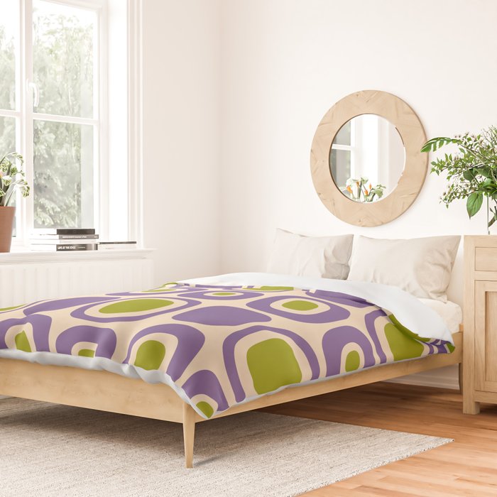 Mid Century Modern Garden Path Pattern 339 Purple and Olive Green Duvet Cover Gallery Image 2