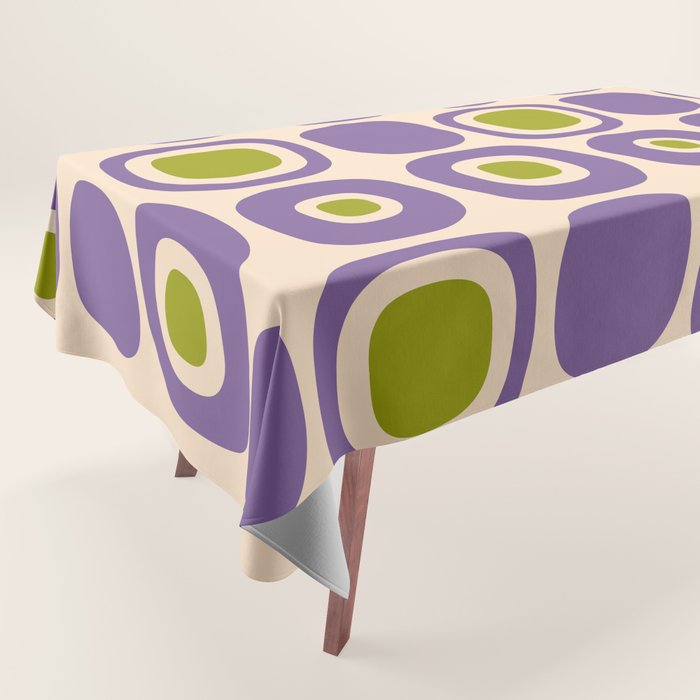 Mid Century Modern Garden Path Pattern 339 Purple and Olive Green Tablecloth Gallery Image 1