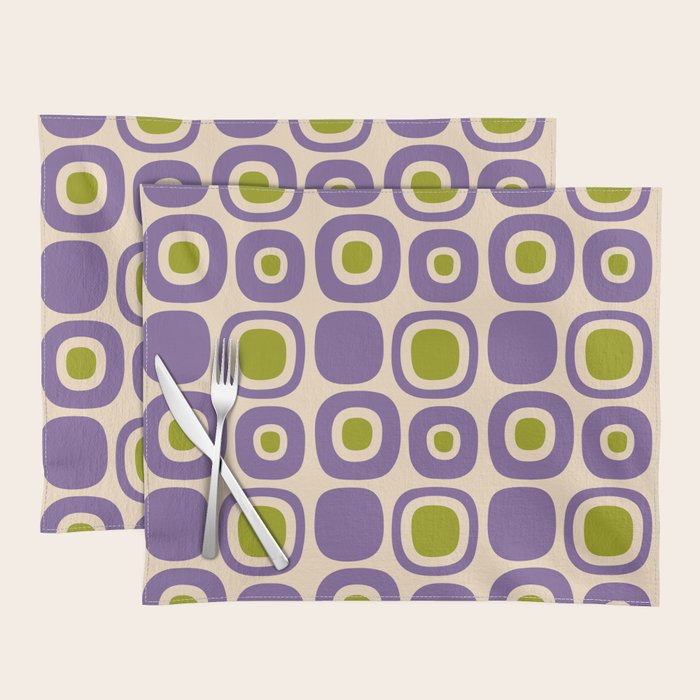 Mid Century Modern Garden Path Pattern 339 Purple and Olive Green Placemat Gallery Image 1