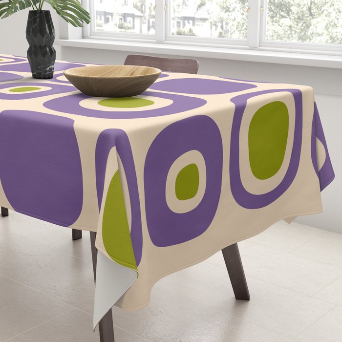 Mid Century Modern Garden Path Pattern 339 Purple and Olive Green Tablecloth Gallery Image 3