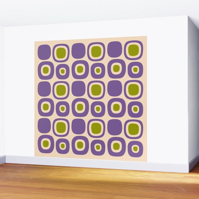 Mid Century Modern Garden Path Pattern 339 Purple and Olive Green Wall Mural Gallery Image 2