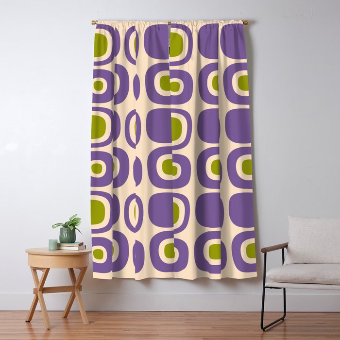 Mid Century Modern Garden Path Pattern 339 Purple and Olive Green Window Curtain Gallery Image 5