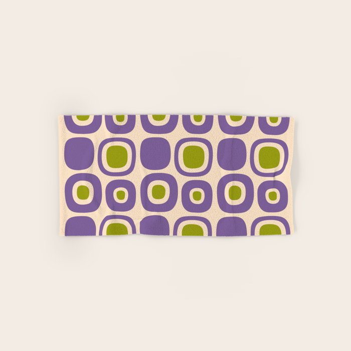 Mid Century Modern Garden Path Pattern 339 Purple and Olive Green Bath Towel Gallery Image 1