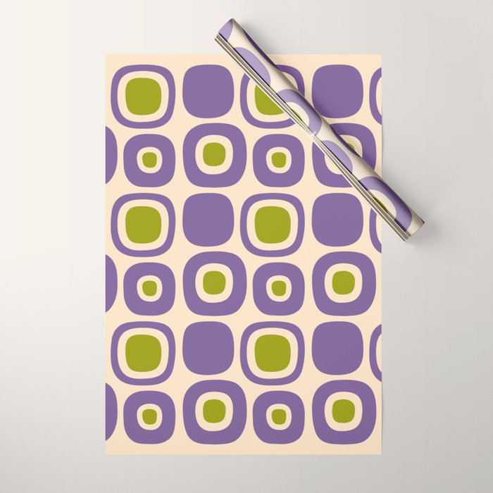 Mid Century Modern Garden Path Pattern 339 Purple and Olive Green Wrapping Paper Gallery Image 1