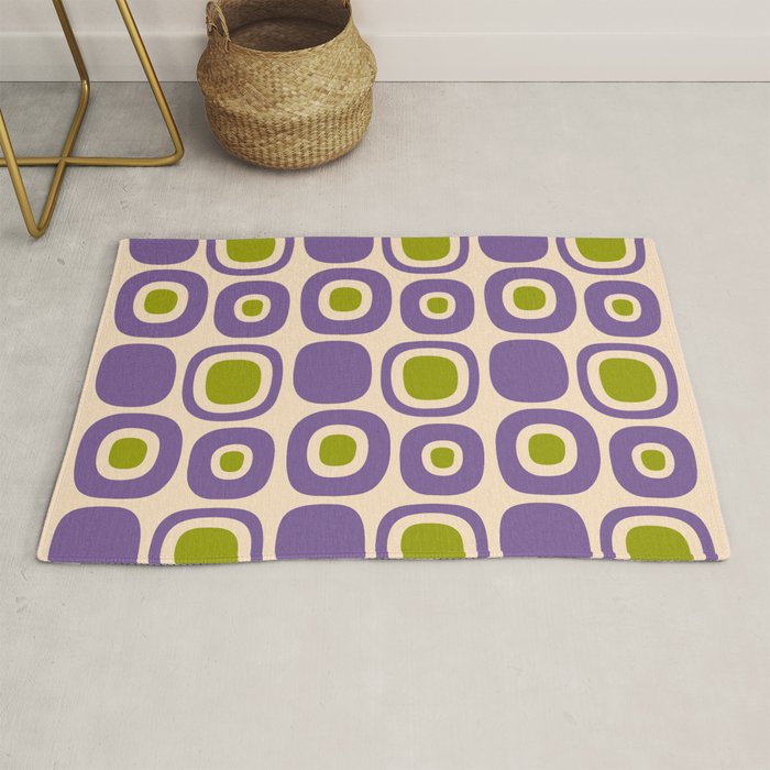 Mid Century Modern Garden Path Pattern 339 Purple and Olive Green Rug Gallery Image 1