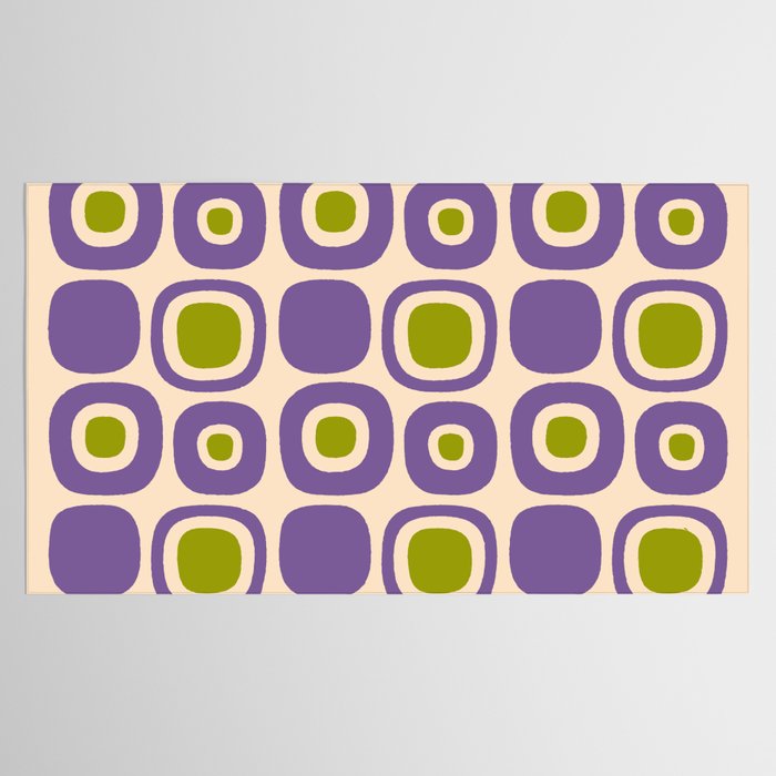 Mid Century Modern Garden Path Pattern 339 Purple and Olive Green Tablecloth Gallery Image 2