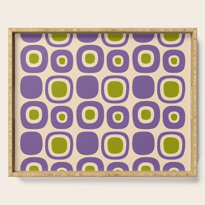 Mid Century Modern Garden Path Pattern 339 Purple and Olive Green Serving Tray Gallery Image 1