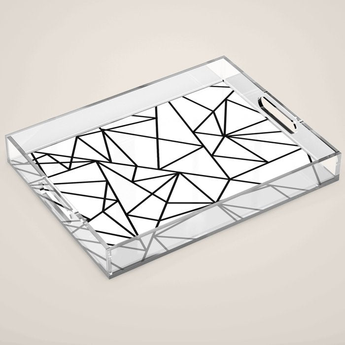 Black white modern abstract geometrical pattern Acrylic Tray Gallery Image 1