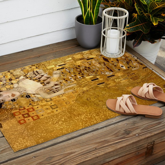 Woman in Gold Portrait by Gustav Klimt Outdoor Rug Gallery Image 2