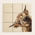 Sneaky Highland Cow Wood Wall Art Gallery Image 1