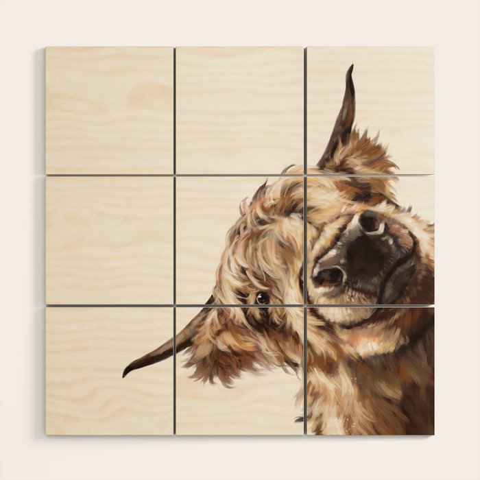 Sneaky Highland Cow Wood Wall Art Gallery Image 1