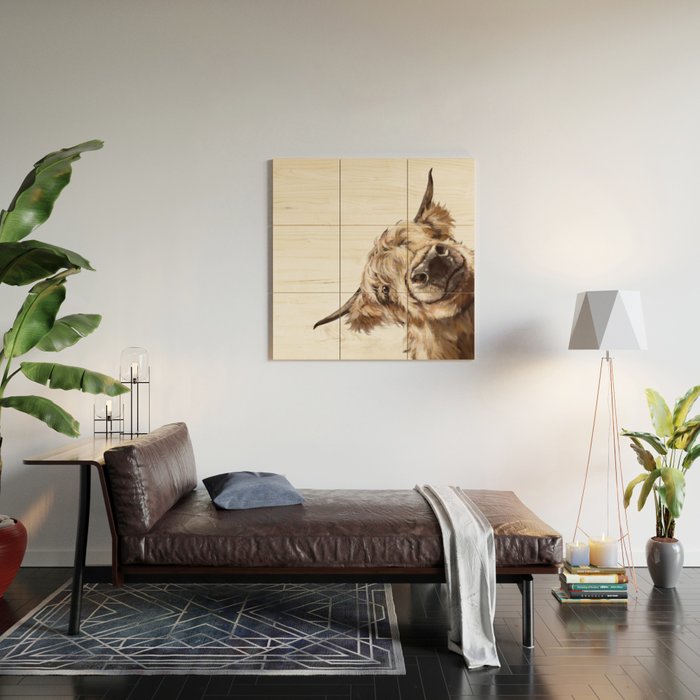 Sneaky Highland Cow Wood Wall Art Gallery Image 2