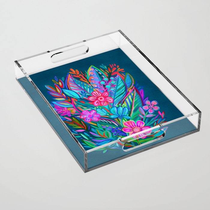 Exuberant Bouquet in Aqua, Fuchsia and Emerald Acrylic Tray Gallery Image 1
