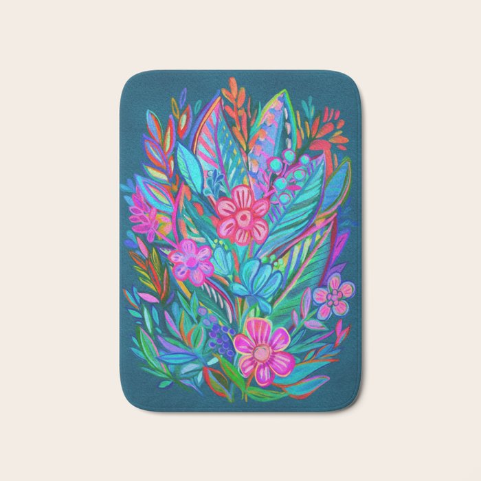Exuberant Bouquet in Aqua, Fuchsia and Emerald Bath Mat Gallery Image 1