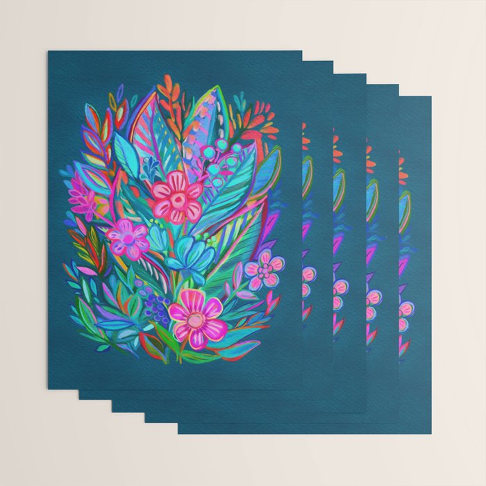 Exuberant Bouquet in Aqua, Fuchsia and Emerald Wrapping Paper Gallery Image 3