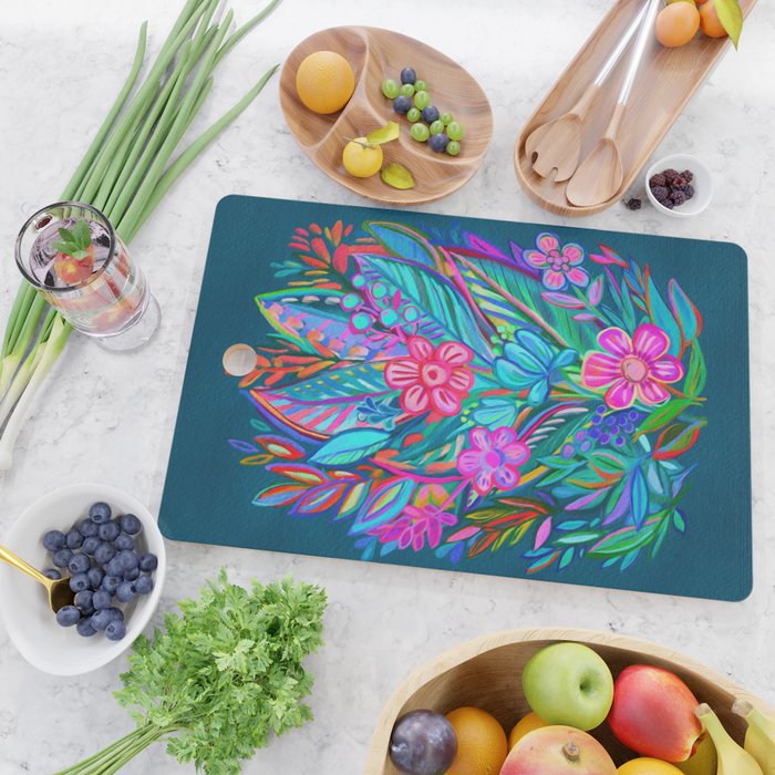 Exuberant Bouquet in Aqua, Fuchsia and Emerald Cutting Board Gallery Image 2