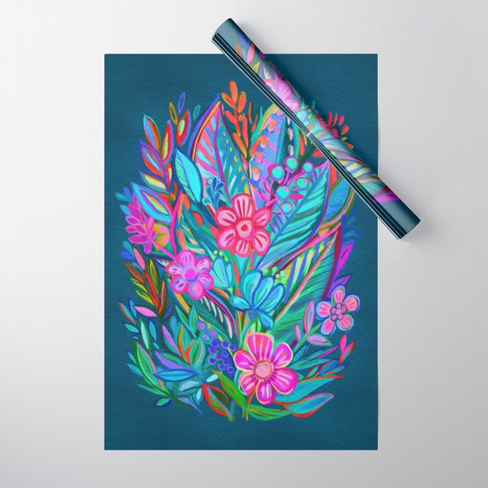 Exuberant Bouquet in Aqua, Fuchsia and Emerald Wrapping Paper Gallery Image 1