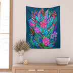 Exuberant Bouquet in Aqua, Fuchsia and Emerald Wall Tapestry Gallery Image 2
