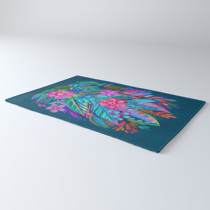 Exuberant Bouquet in Aqua, Fuchsia and Emerald Rug Gallery Image 3