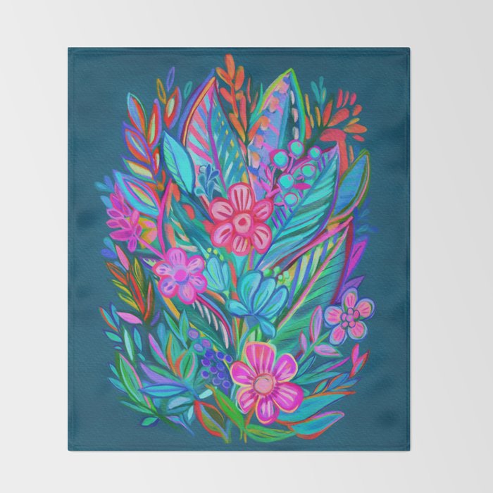 Exuberant Bouquet in Aqua, Fuchsia and Emerald Throw Blanket Gallery Image 2