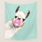 Bubble Gum Sneaky Llama in Green Wall Tapestry Gallery Image 4
