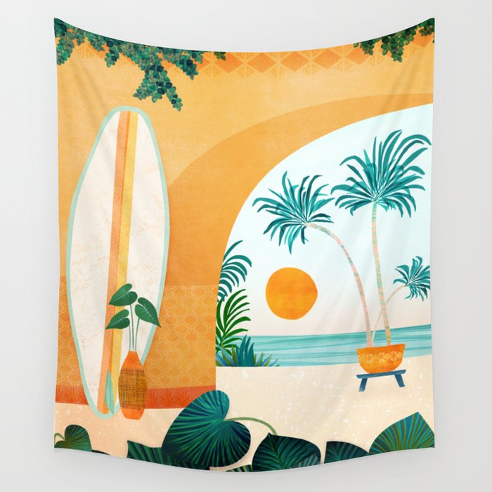 Seaside Surf Retreat Tropical Landscape / Villa Series Wall Tapestry Gallery Image 4