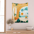 Seaside Surf Retreat Tropical Landscape / Villa Series Wall Tapestry Gallery Image 2