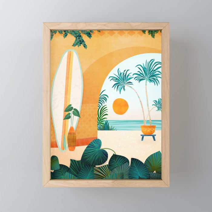 Seaside Surf Retreat Tropical Landscape / Villa Series Mini Art Print Gallery Image 1