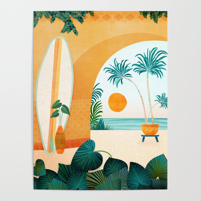 Seaside Surf Retreat Tropical Landscape / Villa Series Poster Gallery Image 4