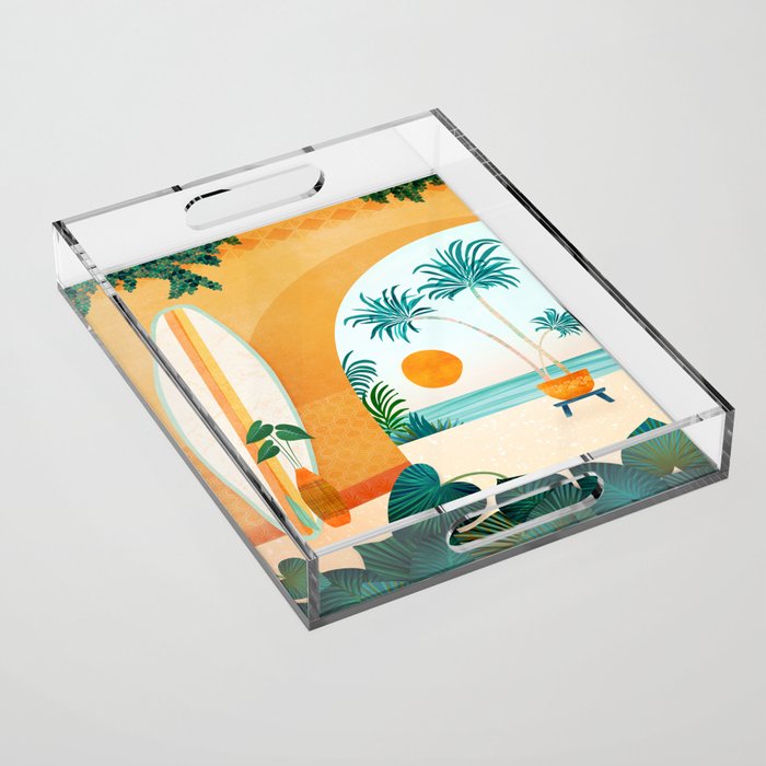 Seaside Surf Retreat Tropical Landscape / Villa Series Acrylic Tray Gallery Image 1
