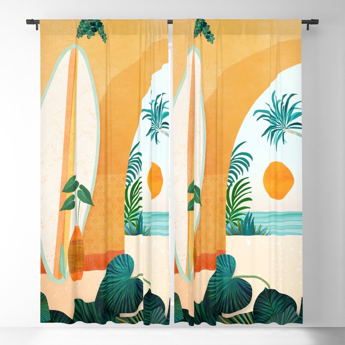 Seaside Surf Retreat Tropical Landscape / Villa Series Window Curtain Gallery Image 5