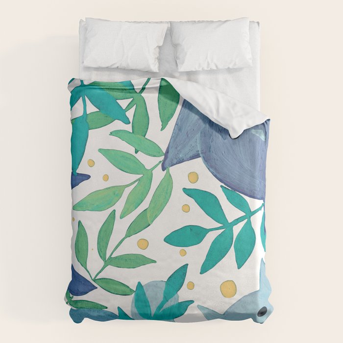 Cats and branches - blue and green Duvet Cover Gallery Image 6