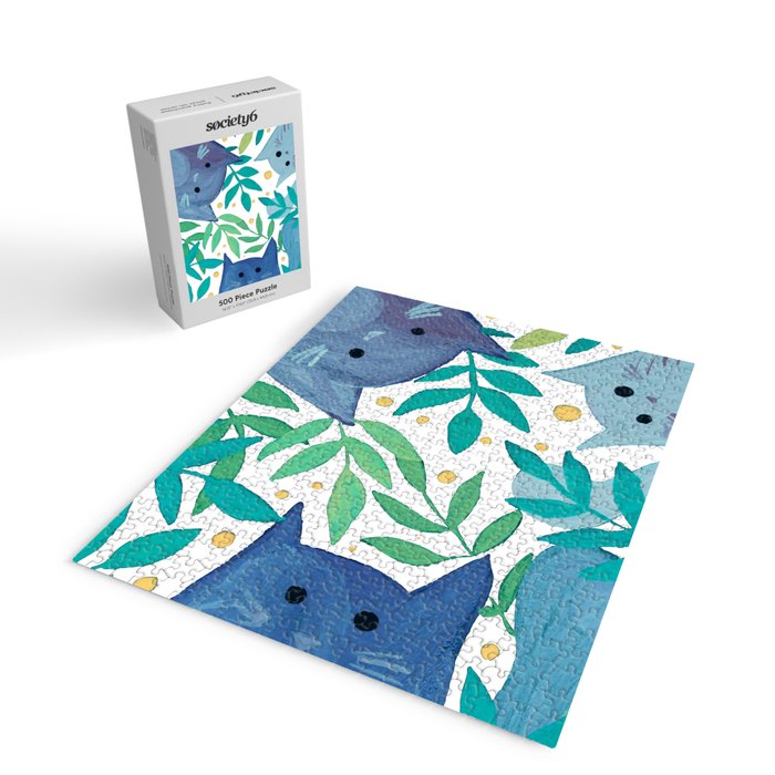Cats and branches - blue and green Jigsaw Puzzle Gallery Image 2
