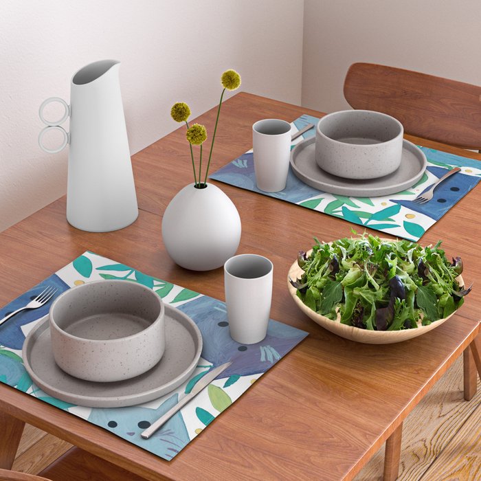 Cats and branches - blue and green Placemat Gallery Image 2