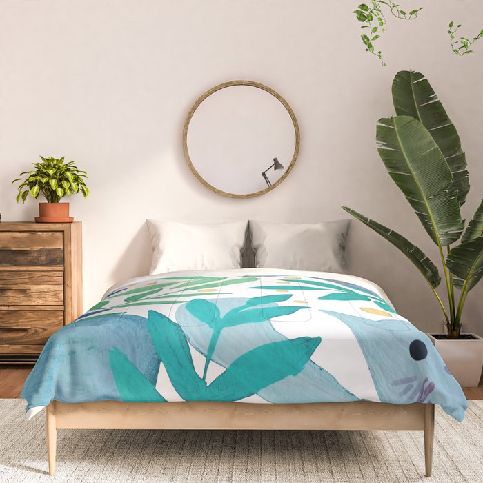 Cats and branches - blue and green Comforter Gallery Image 3